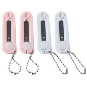 uniquer 4 pcs folding scissors 2.5inch mini portable craft scissors pink and white travel scissors foldable telescopic pocket scissor with hanging keychain for diy scrapbooking, crafting, sewing