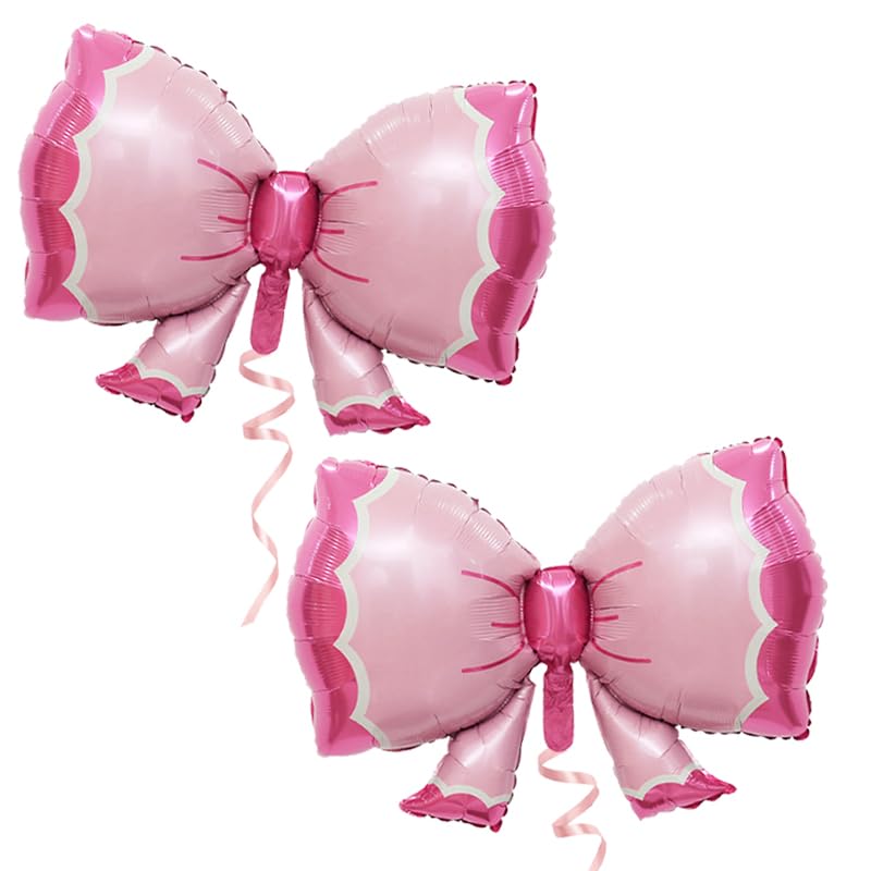 PANRRPERS 2 Pieces Bow Balloon Pink Bowtie Foil Balloon for Birthday Party Baby Shower Bridal Gender Reveal Jumbo Kids Theme Decoration