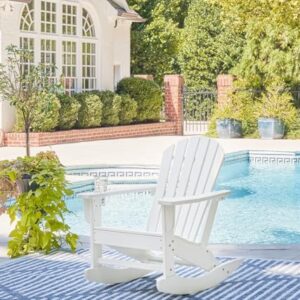 Signature Design by Ashley Sundown Treasure Cottage Weather Resistant Outdoor Rocking Chair with 1 Cup Holder, White