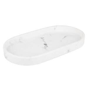 h halston vanity storage tray, glass countertop organizer for bathroom, bedroom, kitchen, decorative tray, perfect for home office or room organization, white marble