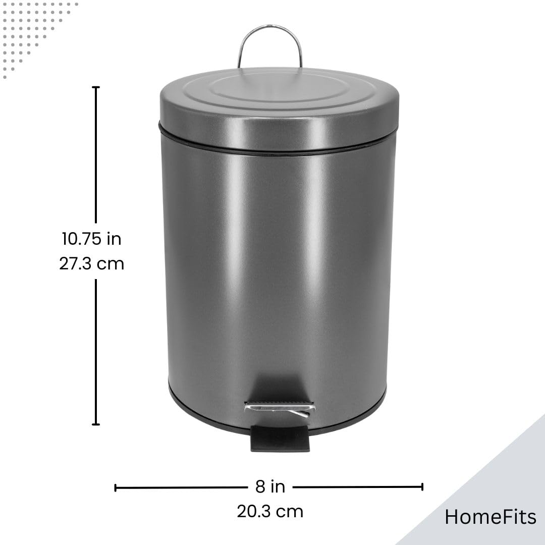 HOMEFITS Round 5L/1.3 Gal Trash Bin Plastic w/Lid-Eco, Easy Clean, Suitable for Bathroom, Bedroom, Office-Long Life Durable White Bathroom Trash, Office Bin