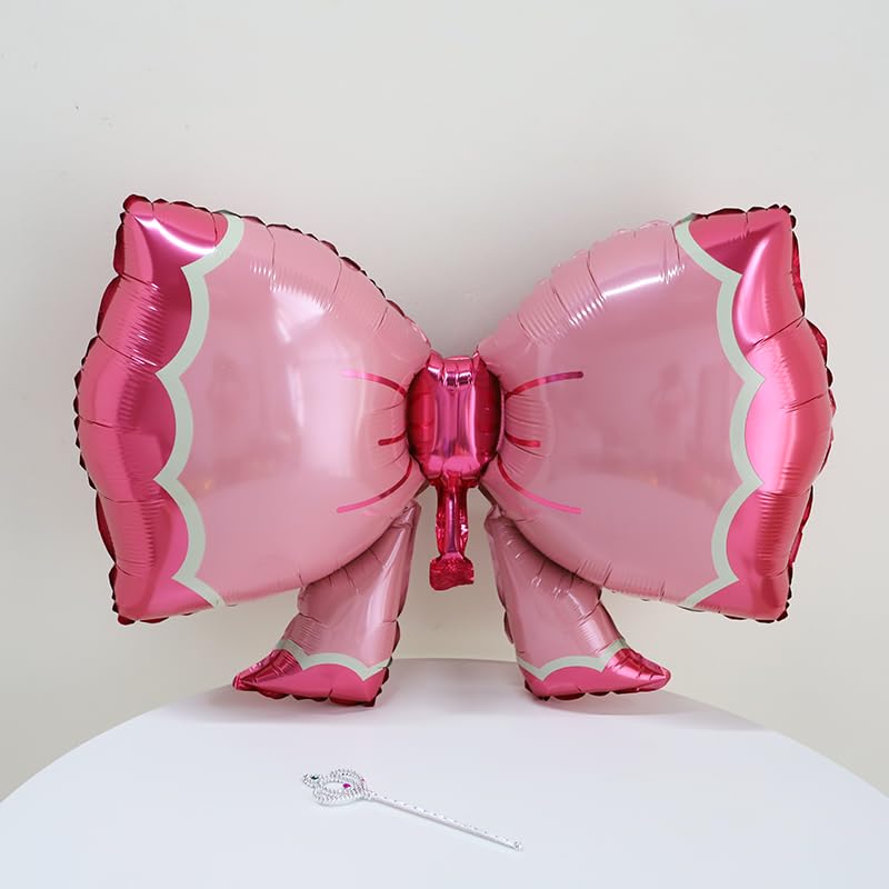 PANRRPERS 2 Pieces Bow Balloon Pink Bowtie Foil Balloon for Birthday Party Baby Shower Bridal Gender Reveal Jumbo Kids Theme Decoration