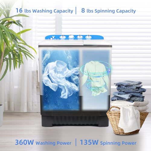 JANREAY Portable Washing Machine 32lbs Portable Washer and Dryer, Washer(22Lbs) and Spinner(10Lbs) Cycle Combo 2 In 1 Mini Twin Tub Washing Machine for Apartments, Dorms, Camping and More Grey