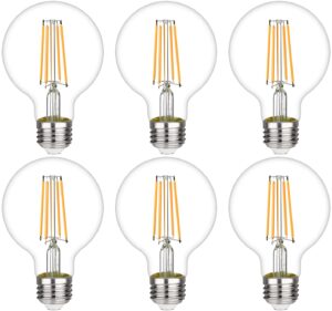 lieidi g25 led edison vanity globe light bulbs, led filament light bulb, 6w equivalent to 60w, g80 dimmable 700lm e26 medium base, bathroom vanity mirror light pack of 6 (clear 2700k).