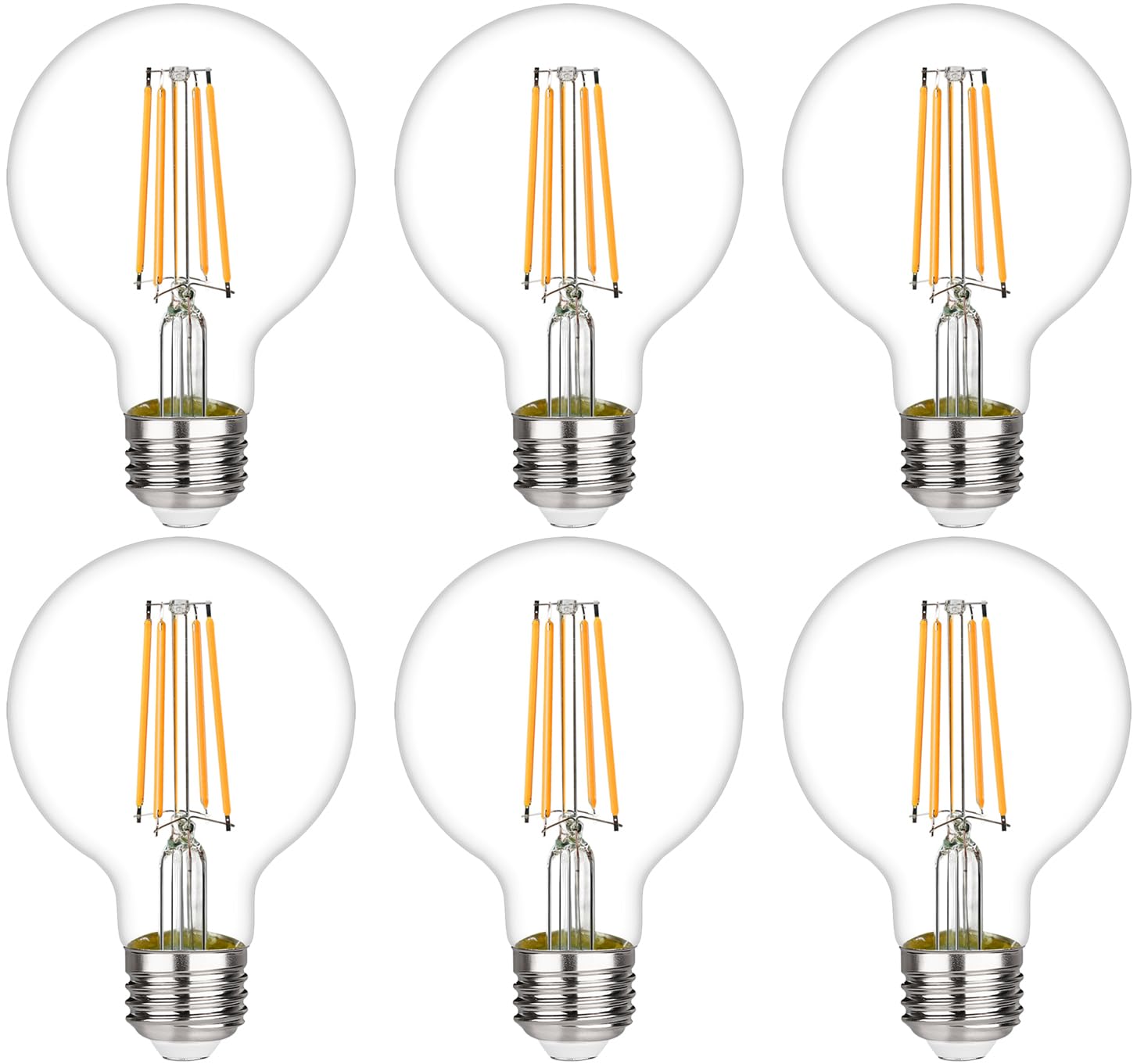 LiEiDi G25 LED Edison Vanity Globe Light Bulbs, LED Filament Light Bulb, 6W Equivalent to 60W, G80 Dimmable 700LM E26 Medium Base, Bathroom Vanity Mirror Light Pack of 6 (Clear 2700K).