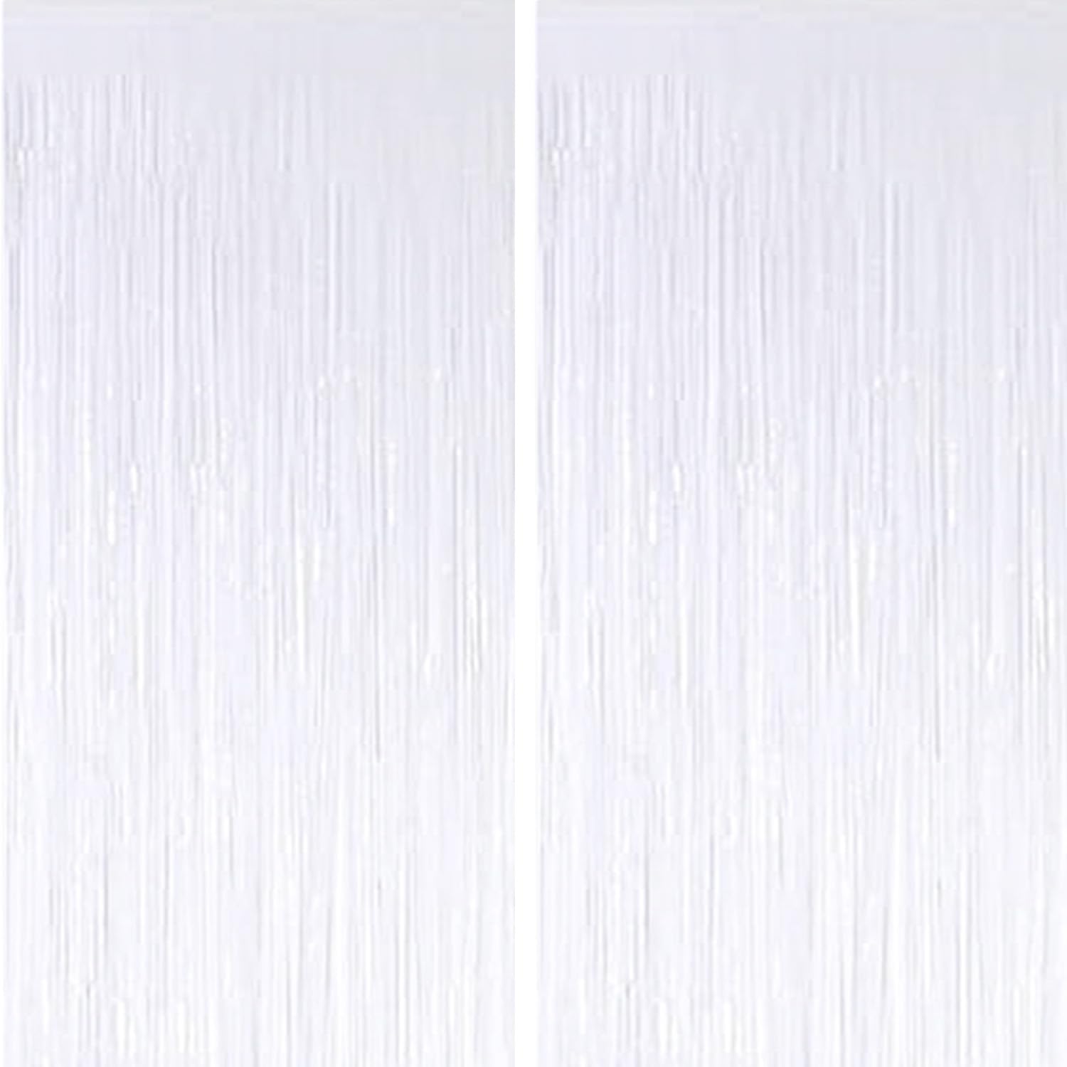 2 Pack 3.2ft x 8.2ft White Foil Fringe Curtains Party Photo Backdrop Party Streamers for Birthday,Graduation,New Year Eve Decorations Wedding Decor