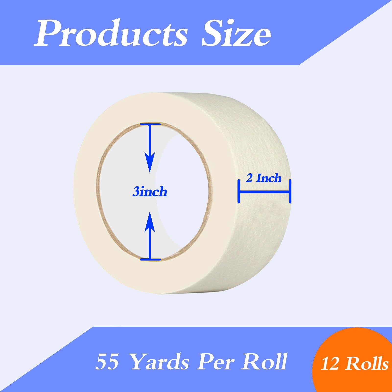 Lazybug studio Masking Tape 2 Inch Wide, 12 Pack White Masking Tape for General Purpose Use, 2 Inch x 55 Yards x 12 Rolls, 660 Yards in Total