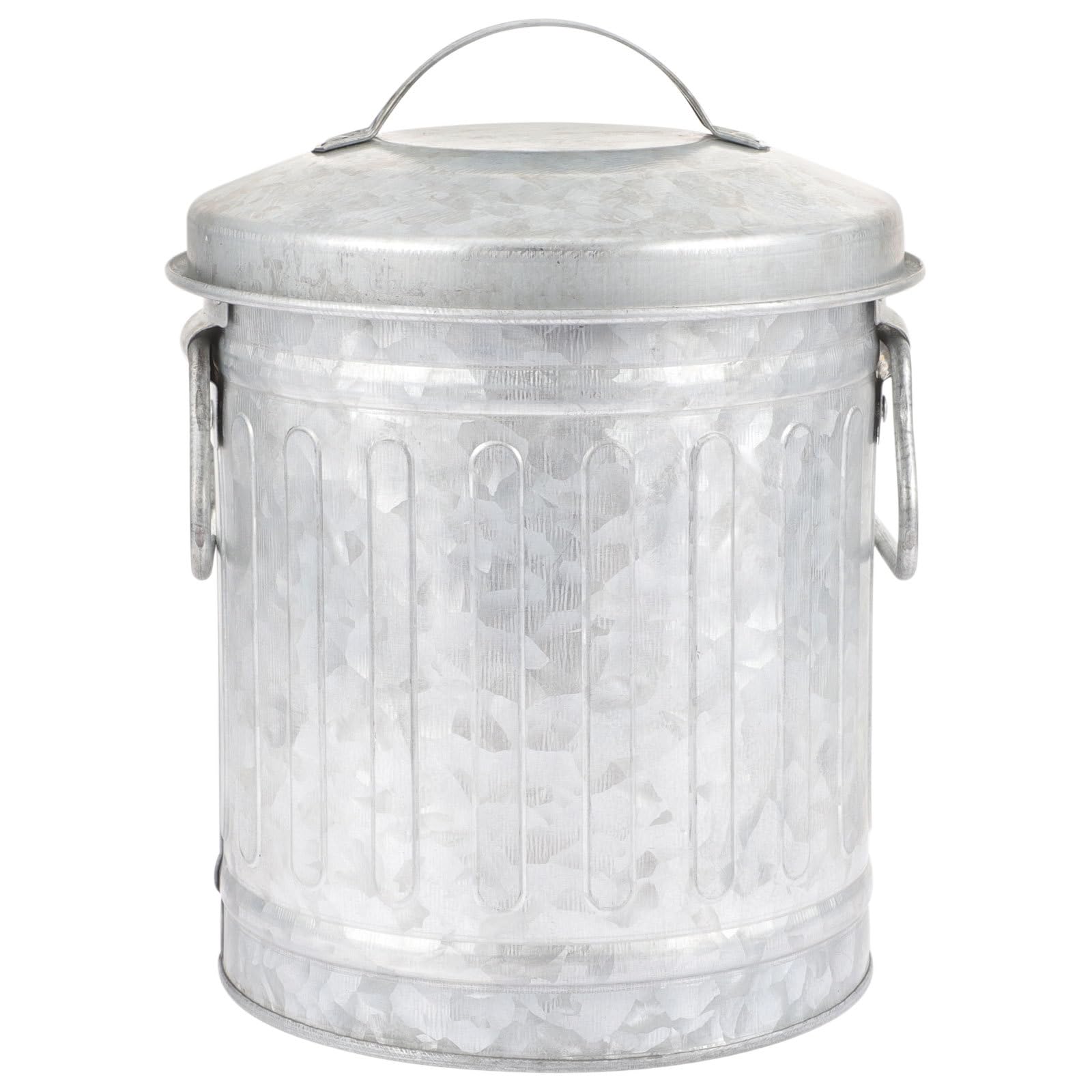 NUOBESTY Galvanized Canister Mini Trash Can, Small Galvanized Trash Can with Lid, Table Top Trash Can, Fireplace Ash Can, Pen Holder for Kitchen Countertop, Bedroom, Home Office