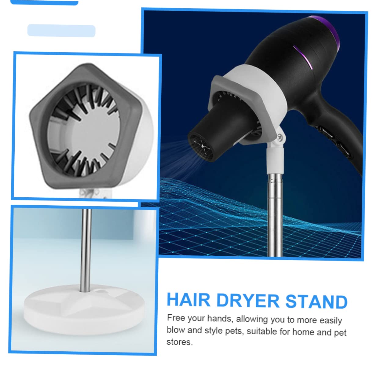 Beatifufu Hair Dryer Blower Floor Stand Hairdryer Holders Phone Holders Mobile Phone Stand Cellphone Stand Hands Free Dryer Holder Floor Dryer To Rotate Liberation Stainless Steel Cell Phone