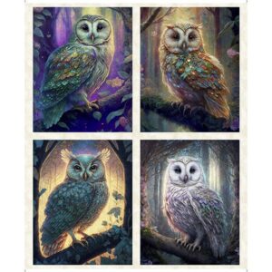 generic mystic owls cream cotton fabric panel 4 owls 36"" panel. each picture patch measures 16.1""w x 20.4""h qt