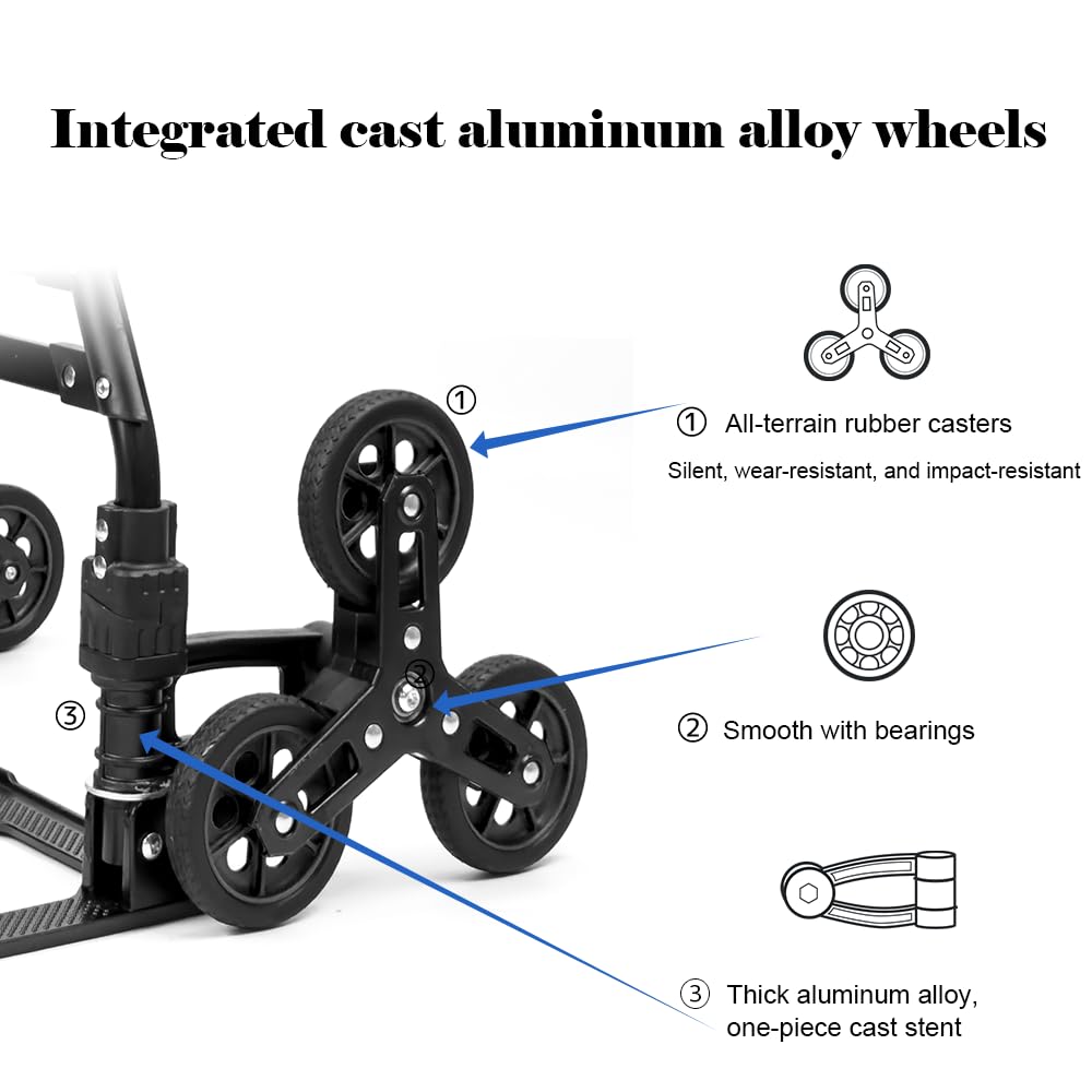 RJTEK【Material upgrading】 Stair Climber Hand Truck and Dolly, 220 Lb Capacity Stair Climbing cart Heavy-Duty Trolley Cart Heavy-Duty Luggage cart Stair Dolly Lightweight with Telescoping Handle Black