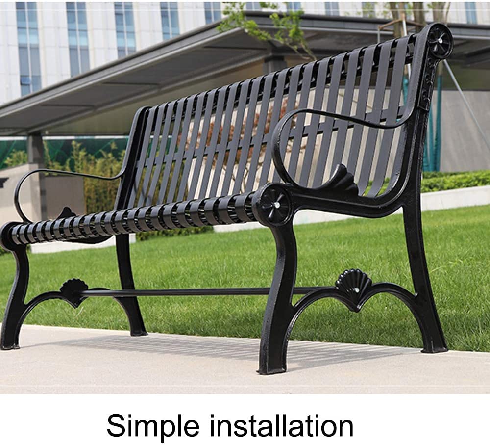 ANSNAM Outdoor Bench Garden Patio Seating Furniture, Outdoor Park Bench Garden Bench, Metal Leisure Cast Iron Bench, Courtyard Terrace Seat Bench with Backrest and Armrest (Size : 150cm)