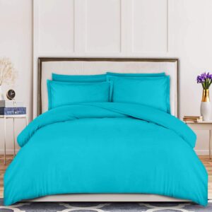 nice linen bedding's 800 thread count cotton duvet cover set 3-piece -1 duvet cover oversized king 98x120 size and 2 pillow shams and zipper closure (oversized king, turquoise solid)