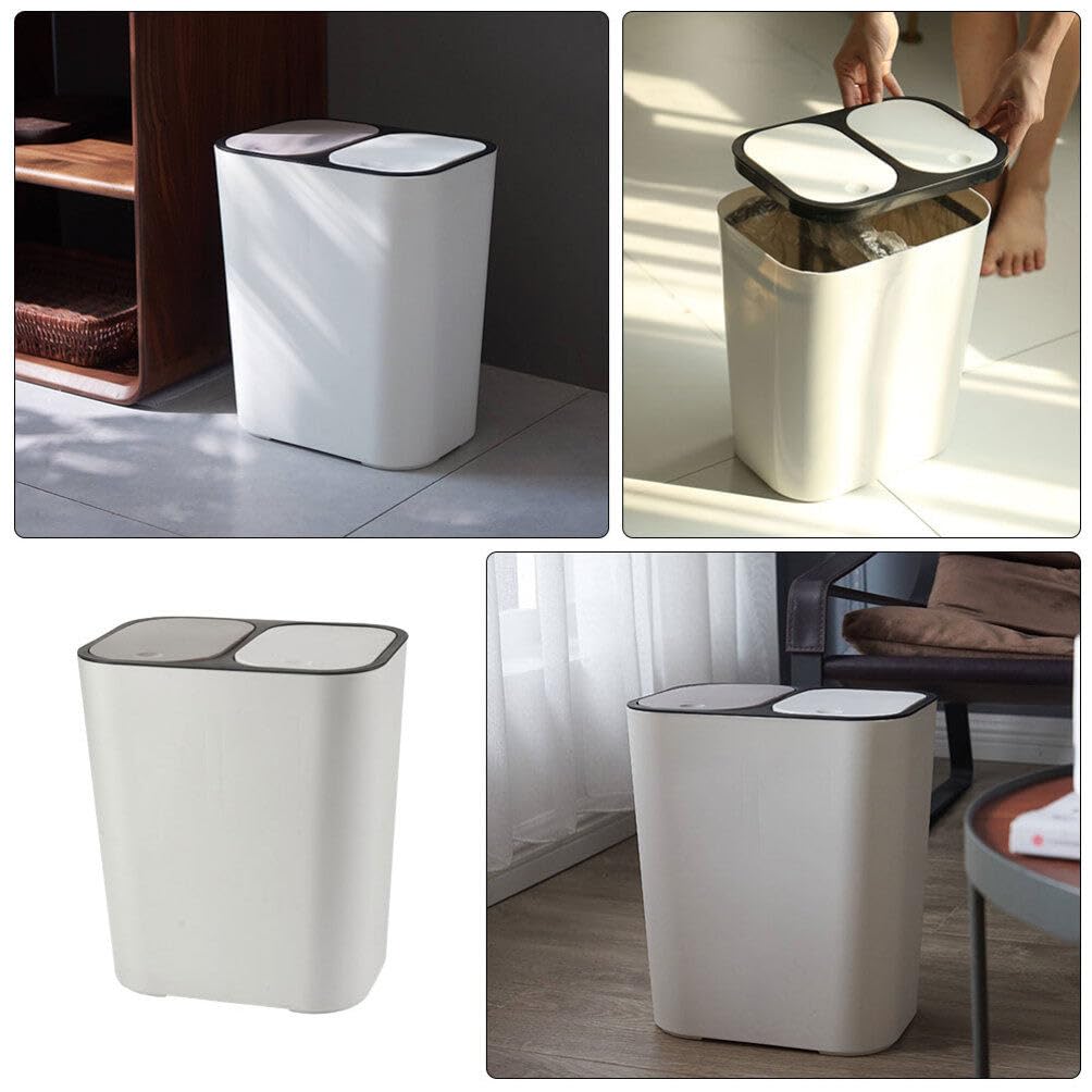 MAGICLULU Dual Trash Can Dry and Wet Separation Trash Can Plastic Garbage Can with Lid Kitchen Sorting Trash Can 2 Compartments Garbage Waste Can Dustbin Rubbish Box 15L