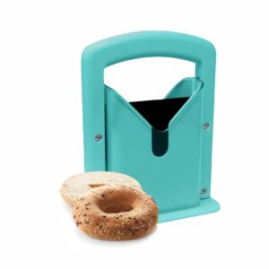 bagel slicer, safety handle, bagel cutter stainless steel (aqua sky)