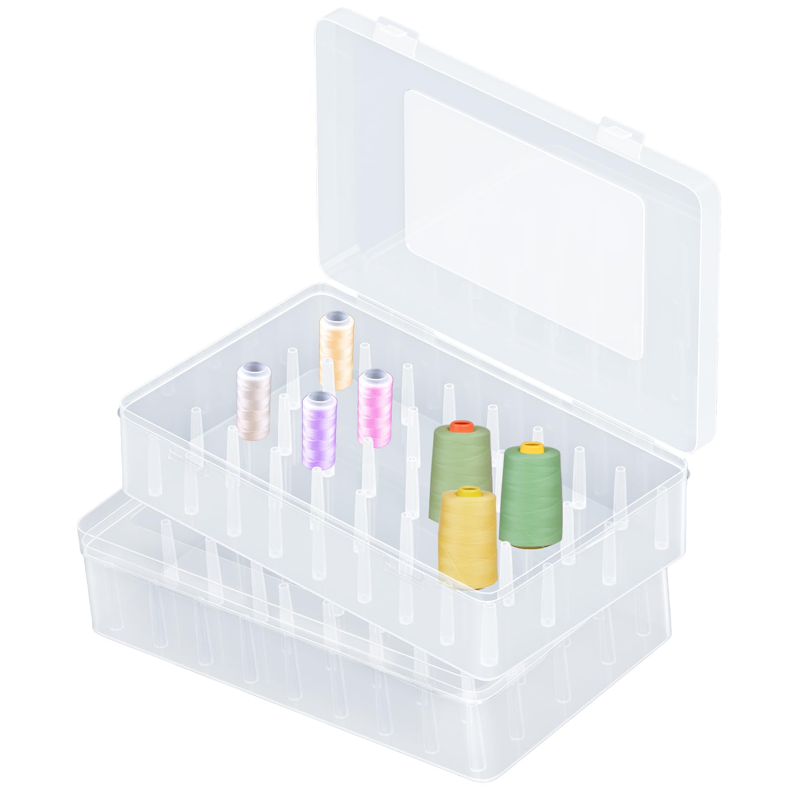 QZONELIFE 2pcs Sewing Organizer Sewing Threads Box Bobbins Holder Storage Case 42 Slots Transparent Needle Spool Organizer Sewing Threads, Hold 30 pcs 0.5D x 2.4H in Spool + 12 pcs 1D x 2.4H in Spool