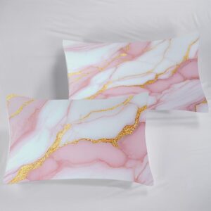 FUYEUN Pink Marble Sheets Set Twin Size Aesthetic Marbling Kids Bedding for Girls Teens Bedroom Bed, Chic Fitted Sheets Bedspread Set,1 Flat Sheet 1 Fitted Sheet 1 Pillowcase