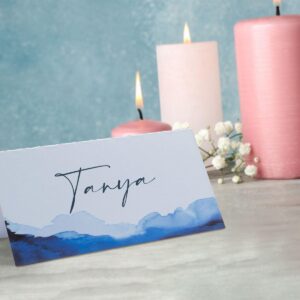 Summer-Ray 48 Navy Blue Watercolor Place Cards Wedding Seating Table Card Escort Card (Single Sided)