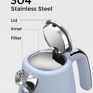 LONGDEEM Electric Kettle Quick Heating, Hot Tea Water Boiler with Thermometer 1.7L Stainless Steel Cordless LED Indicator 1500W, Auto Shut-Off & Boil Dry Protection, Easy to Clean, Blue