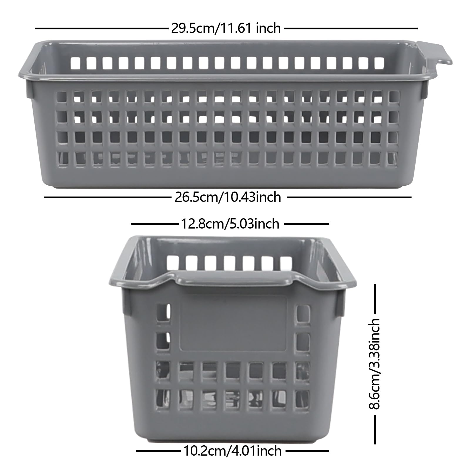 Knifefish 6 Packs Slim Plastic Storage Trays Baskets,Pencil Organizer 11.61" x 5.03", Grey