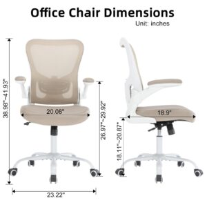 TOPBSHODC Office Chair, Ergonomic Desk Chair with Flip-up Armrests, PU Leather Computer Chair with Lumbar Support, Home Office Desk Chairs with Thickened Cushion, Swivel Mesh Task Chair, Khaki