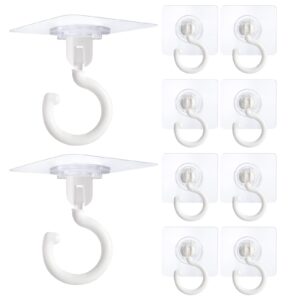 10 pieces adhesive ceiling hooks, sticky hooks clear hooks for walls no damage, ceiling hooks for hanging, outdoor clear adhesive hooks (white)