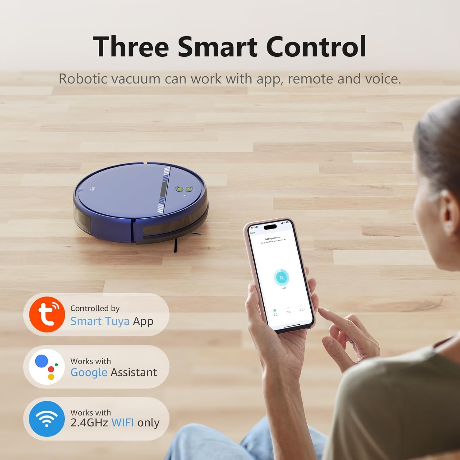 Robot Vacuum and Mop Combo, WiFi/App/Voice, Robotic Vacuum Cleaner with Schedule, 2 in 1 Mopping Robot Vacuum with Water Tank and Dustbin, Self-Charging, Slim, Ideal for Hard Floor, Pet Hair, Carpet