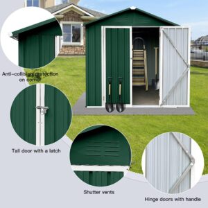 Outdoor Metal Storage Shed,4FTx 6FT Steel Utility Tool Shed Storage House with Door and Lock,Gable Sloping Roof Design Outdoor Storing Tools for Garden,Backyard Green+White