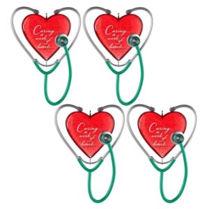 luejnbogty 4pcs christmas heart stethoscope decoration, 2024 stethoscope caring heart work pendant, heart health wishes pendant