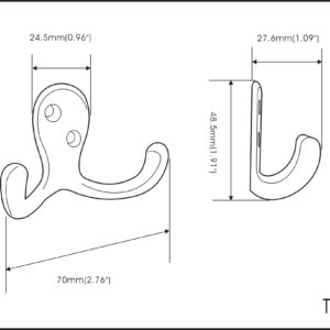 QCAA Double Robe Hook, 2-3/4", Zinc Die Cast, Satin Matte Nickel, Made in Taiwan, 5 Pack