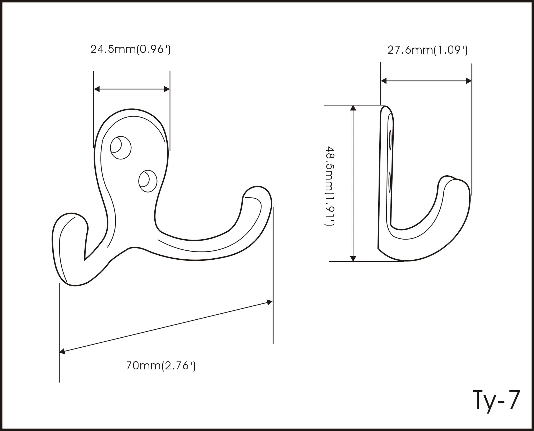 QCAA Double Robe Hook, 2-3/4", Zinc Die Cast, Satin Matte Nickel, Made in Taiwan, 5 Pack