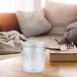 NUOBESTY Galvanized Canister Mini Trash Can, Small Galvanized Trash Can with Lid, Table Top Trash Can, Fireplace Ash Can, Pen Holder for Kitchen Countertop, Bedroom, Home Office