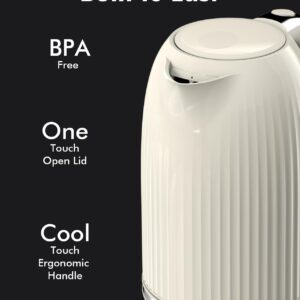 LONGDEEM 1.7L Electric Kettle-Quick Boil, 1500W, Non-BPA, Safety Auto Shut-Off, Boil-Dry Protection, Easy Clean with Wide Opening, Heat-Resistant Handle, 360°Swivel Base, Cream