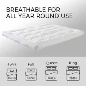 WhatsBedding 5 Inch Memory Foam Mattress Topper Queen Size, 100% Cotton Cover Breathable Fluffy Shredded Memory Foam Filled Pillow Top, Anti-Slip Bottom, 4 Anchor Elastic Bands, 80x60x5 Inch