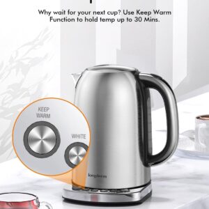 Longdeem Temp Control Electric Tea Kettle, 1.7L Stainless Steel Water Boiler & Heater, Fast Boiling 1500 Watts, Cordless Kettle with Auto-Shutoff, Boil-Dry Protection, LED Light, Silver