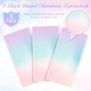 Hallswl 3Pcs Pastel Tablecloths,Plastic Rainbow Tablecloth Disposable Rectangle Pastel Table Covers for Baby Shower, Wedding, Birthday Party, Girl and Princess Party Decorations, 54 x 108 Inch