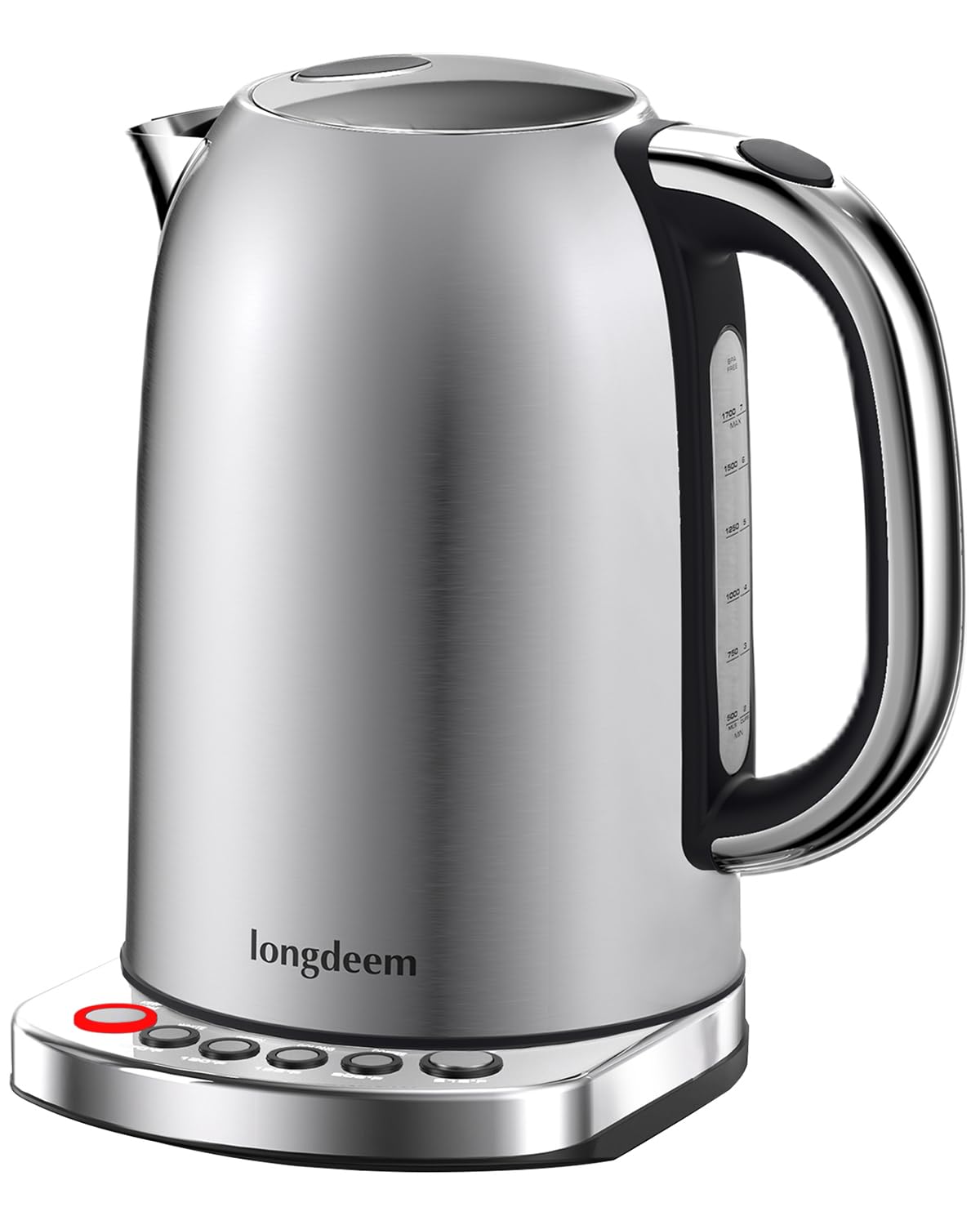 Longdeem Temp Control Electric Tea Kettle, 1.7L Stainless Steel Water Boiler & Heater, Fast Boiling 1500 Watts, Cordless Kettle with Auto-Shutoff, Boil-Dry Protection, LED Light, Silver