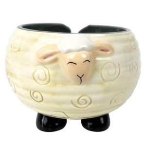 ceramic wool holder, sheep shape handmade craft knitting bowl, yarn storage bowl with holes, 6.7x4.7inch knitting sewing yarn holder cartoon crochet bowl for christmas day