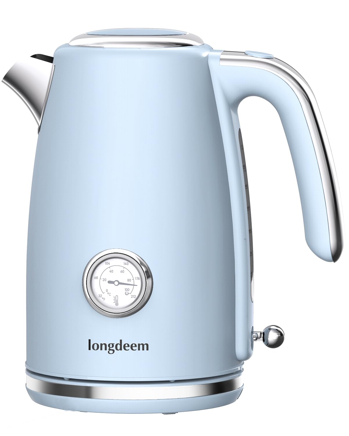 LONGDEEM Electric Kettle Quick Heating, Hot Tea Water Boiler with Thermometer 1.7L Stainless Steel Cordless LED Indicator 1500W, Auto Shut-Off & Boil Dry Protection, Easy to Clean, Blue