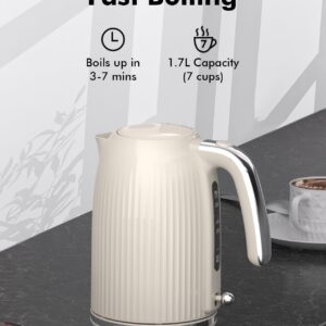 LONGDEEM 1.7L Electric Kettle-Quick Boil, 1500W, Non-BPA, Safety Auto Shut-Off, Boil-Dry Protection, Easy Clean with Wide Opening, Heat-Resistant Handle, 360°Swivel Base, Cream