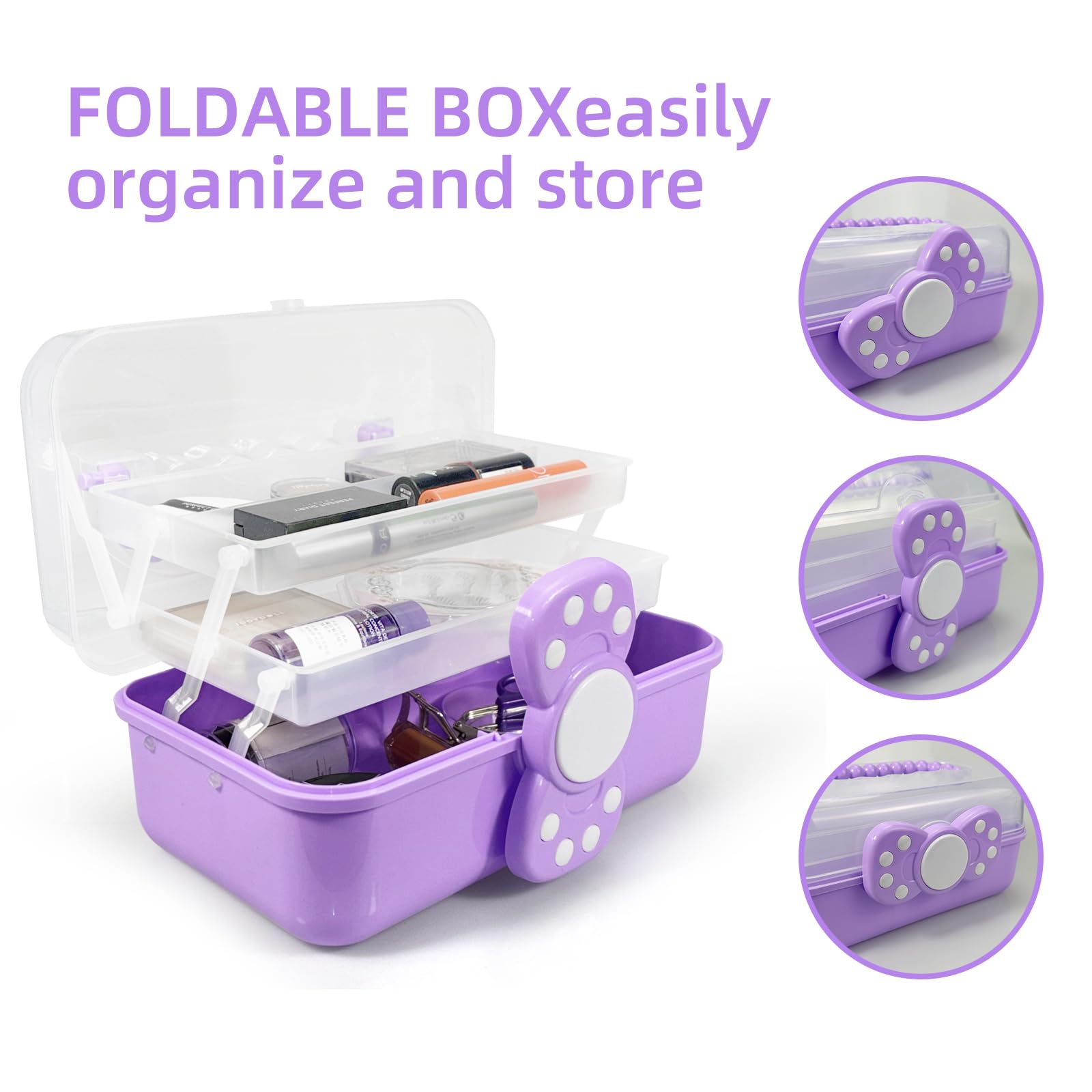 Rictine 10.6in 3-Layer Multipurpose Storage Box Art Craft Organizer Storage Box Kids Clear Plastic Portable Storage Box/Tool Box with Handle for Sewing,Cosmetic,Medicine,Nail,Hair Accessories