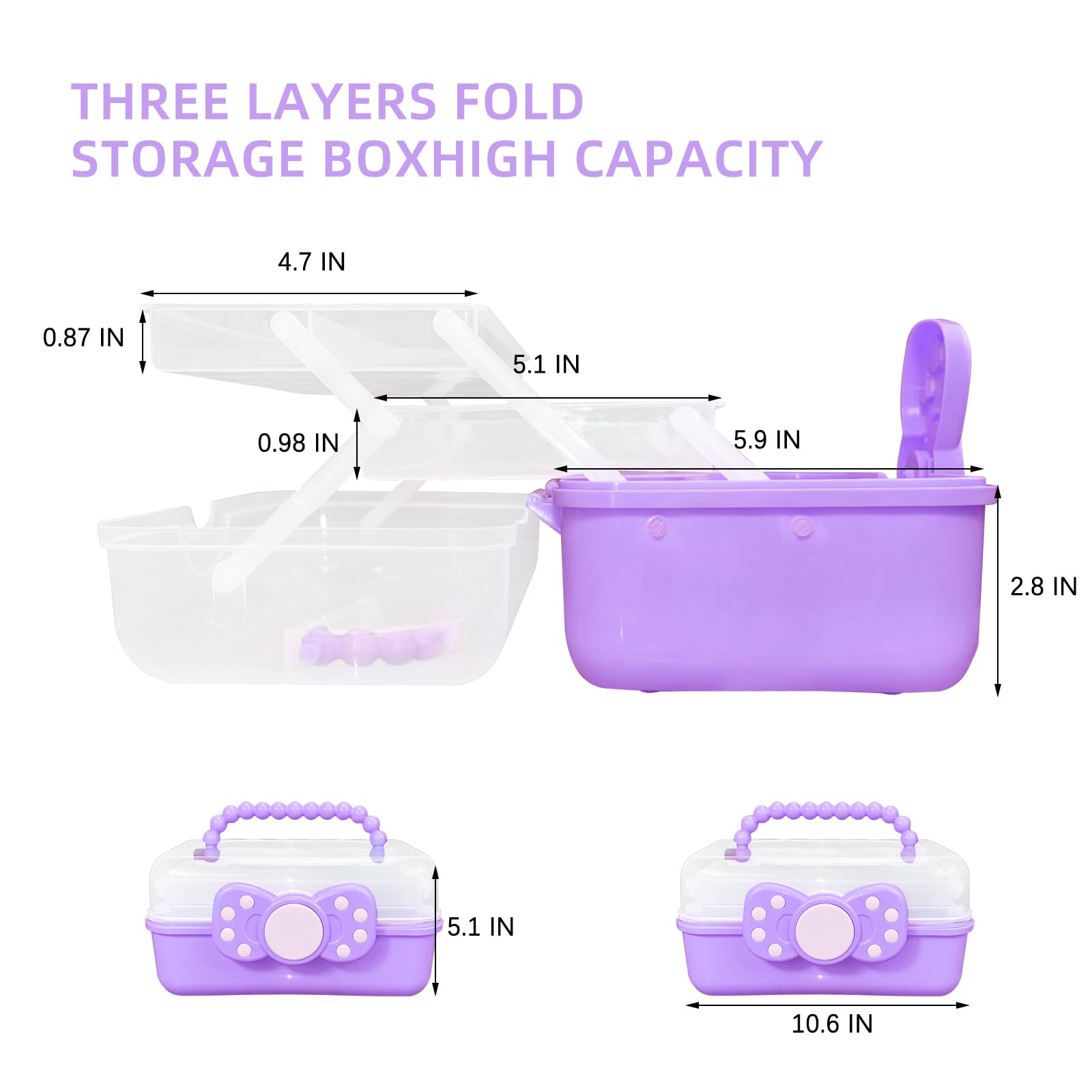 Rictine 10.6in 3-Layer Multipurpose Storage Box Art Craft Organizer Storage Box Kids Clear Plastic Portable Storage Box/Tool Box with Handle for Sewing,Cosmetic,Medicine,Nail,Hair Accessories