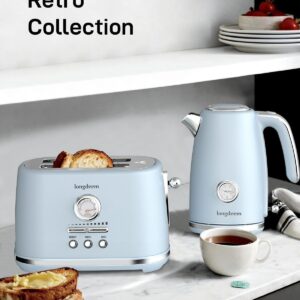 2 Slice Toaster, Wide Slots, Lift + Look, Auto-Off, & Frozen Modes for Toast, Bagels, Waffles & Fruity Breads, Retro Collection, Easy-Clean Crumb Tray, Blue