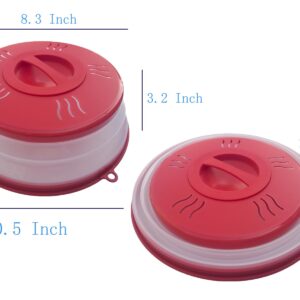 Microwave Splatter Cover Vented for Food, Microwave Plate Cover Splatter Guard & Colander, Fruit Vegetables Drainer with Hook Hole, Dishwasher-Safe,BPA-Free Silicone & Plastic (Red)