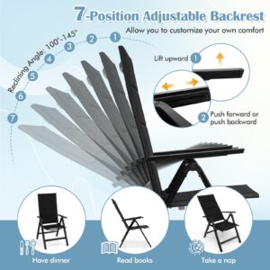 Tangkula Patio Folding Chair Set of 4, Outdoor Dining Chairs with Soft Padded Seat, 7-Position Adjustable Backrest, Armrests, Portable Sling Reclining Chairs for Porch Pool Backyard Camping (4, Black)