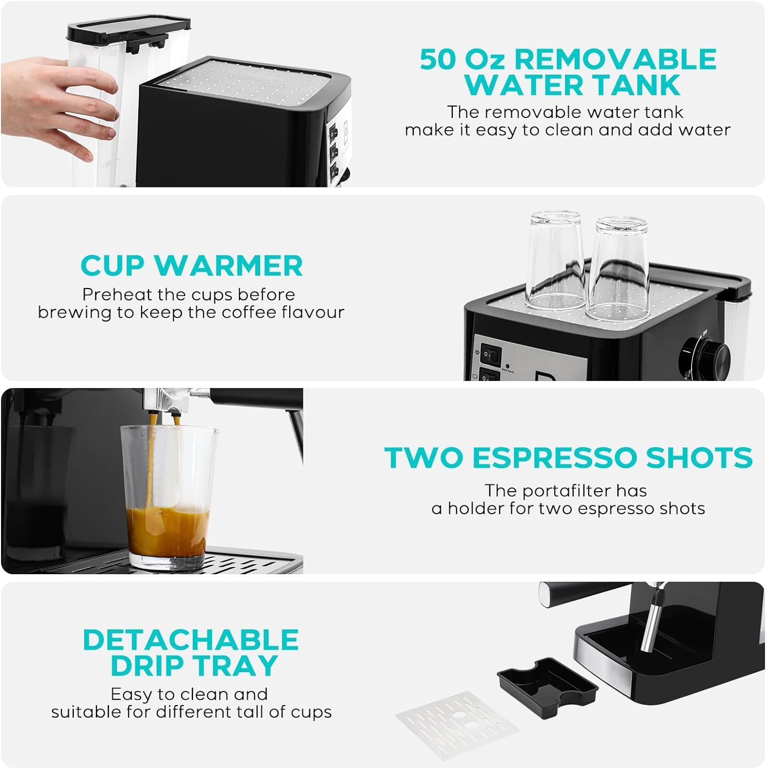 CASABREWS 20 Bar Espresso Machine, Coffee Maker with Steam Milk Frother, Professional Espresso Maker and Cappuccino Machine with 50oz Removable Water Tank, Gift for Men Women