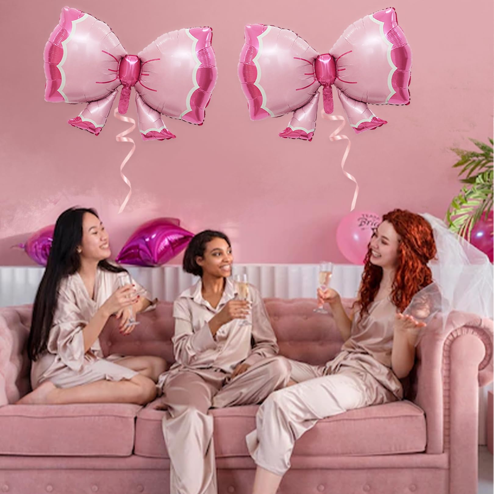 PANRRPERS 2 Pieces Bow Balloon Pink Bowtie Foil Balloon for Birthday Party Baby Shower Bridal Gender Reveal Jumbo Kids Theme Decoration