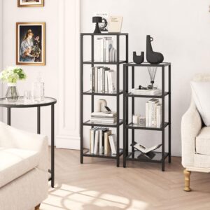 YMYNY Standing Storage Shelf Units, 5-Tier Tempered Glass Shelving Unit, Bookcase, Storage Rack Shelf for Bedroom, Bathroom, Home Office, Modern Style, 49.2H*13.8L*11.8W, Black UHGD005B