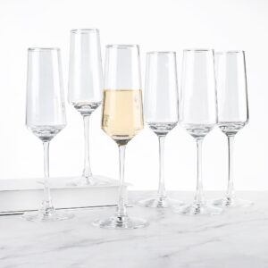 Champagne Glasses Set of 12, Elegant Champagne Flutes, Modern Sparkling Wine Glasses for Home Bar, Wedding, Anniversary, 7.5 oz, Clear