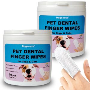 dog teeth cleaning wipes - 2 pack | 100 count, dental wipes for dog teeth, pet tooth brushing kit finger wipes for dogs & cats - reduces plaque & freshens breath